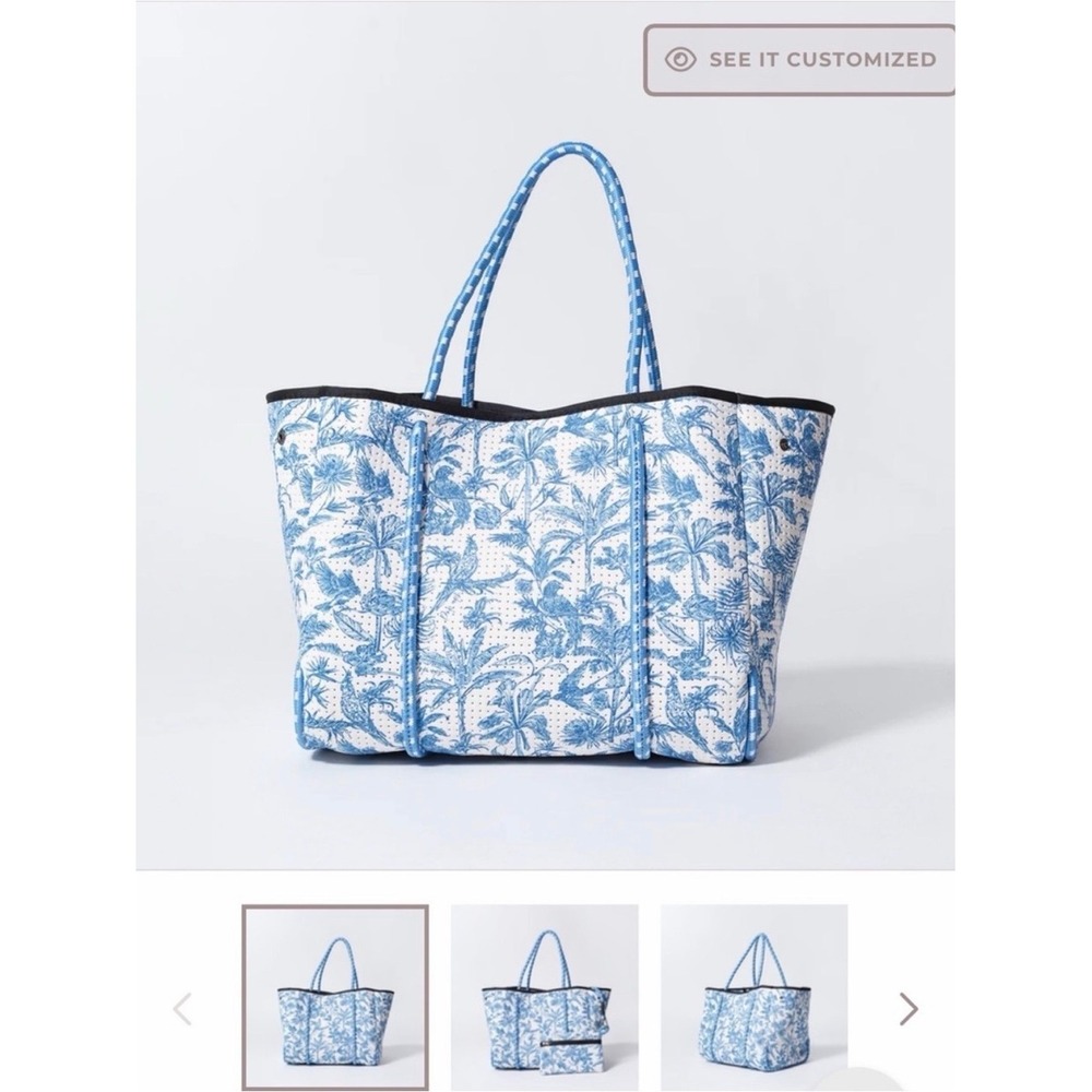 POP UPS Toile Blue Palm Print Quilted Neoprene Everyday Tote Bag